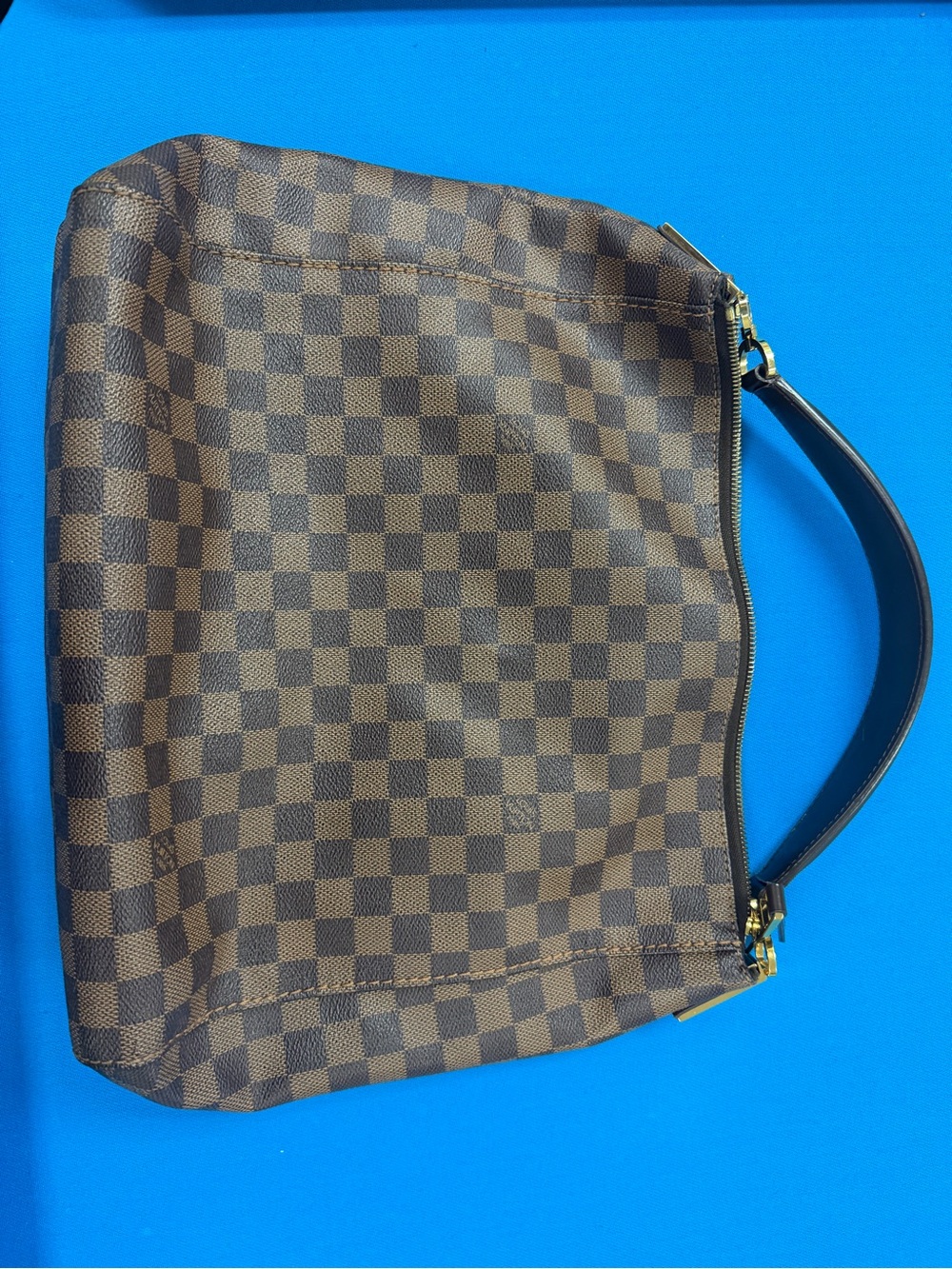 Louis Vuitton Brown Damier Canvas Hobo Bag with Gold-Tone Hardware